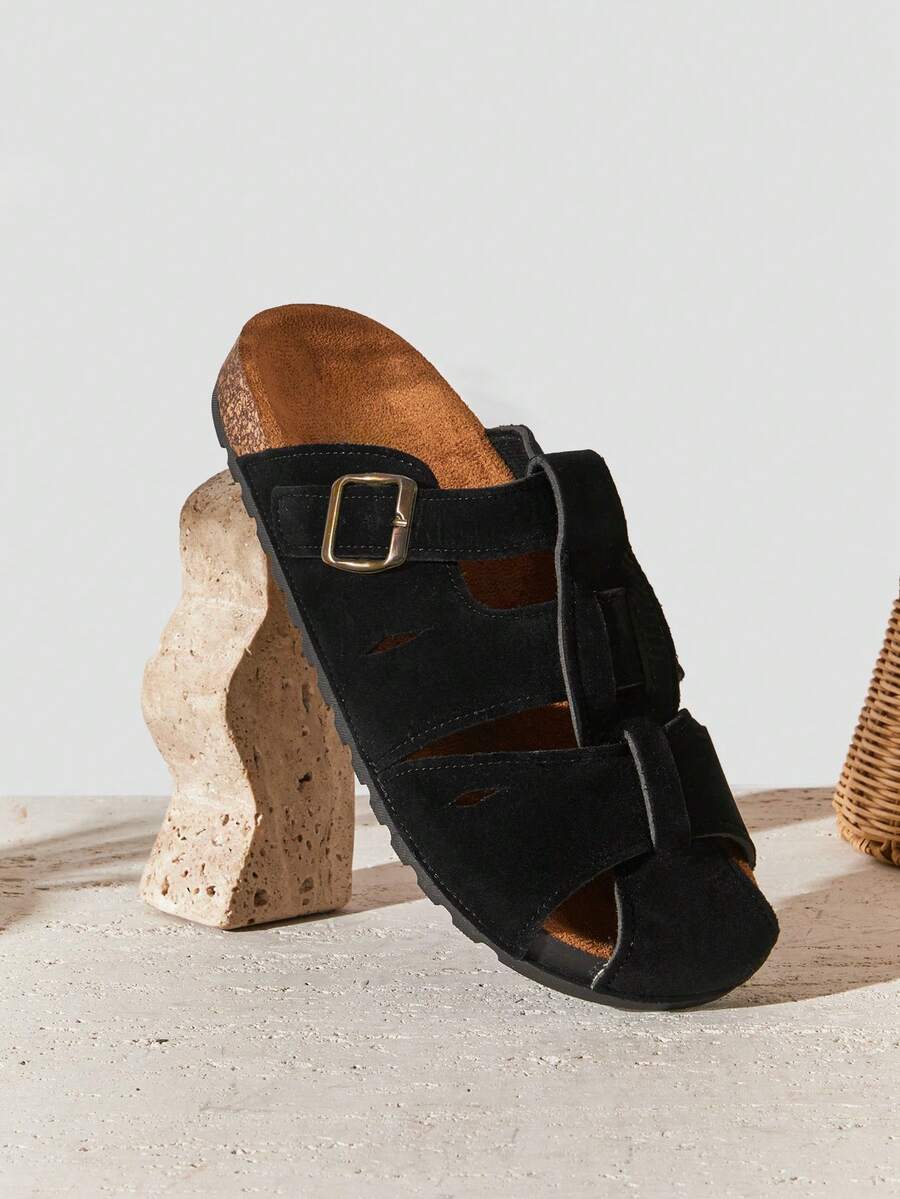 SHUZIA Men's Comfortable Arch Support Buckle Strap Round Toe Cork Footbed Clogs - Black - View 1
