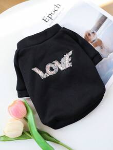 PETSIN Shining "LOVE" Rhinestone Pet Sweater, Universal For Cats And Dogs, Soft And Comfortable Pullover - Black - View 11