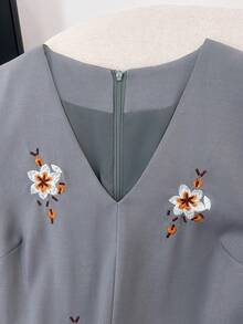 GlowEve CURVE Plus Size Women V-Neck Sleeveless Embroidered Waist Fitted Casual Dress, Gray, Spring/Summer Daisy Dress Women Dusty Blue Women Dress Flower Dress Women Summer Elegant Dress Floral Applique Dress - Black - View 5