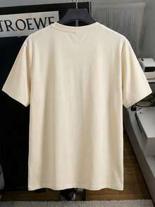 Manfinity LEGND 男士白色圆领短袖T恤，意大利元素印花，针织款式 - 卡其色 - 查看 2