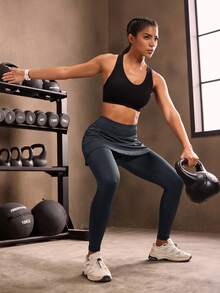 Powerista 女士休闲高腰二合一运动紧身裤 - 灰色 - 查看 6