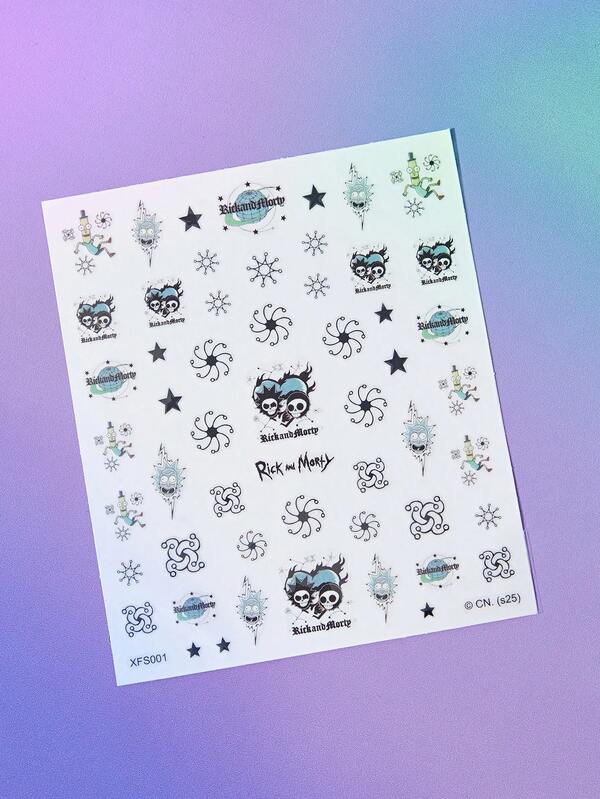 FanGlow Rick and Morty X SHEIN 4pcs Cute Cartoon Nail Stickers - Women's Self-Adhesive Nail Stickers, 5D Relief, Cute, Fun, And Exquisite Themes, Easy To Apply Nail Decorations, DIY, Holiday Gifts, Party Style
