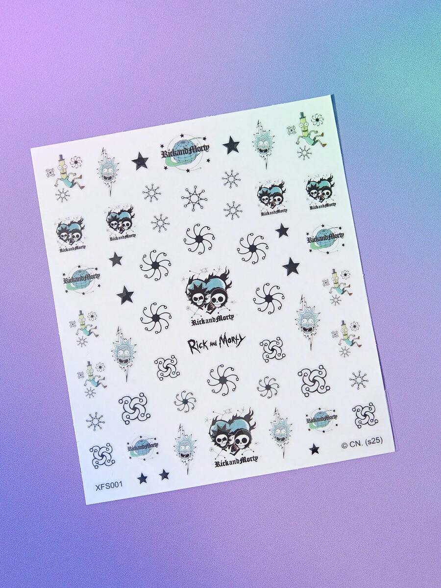 FanGlow Rick and Morty X SHEIN Hình dán móng tay hoạt hình dễ thương - Hình dán móng tay tự dính dành cho nữ, hiệu ứng nổi 5D, chủ đề dễ thương, vui nhộn và tinh tế, dễ dàng dán, trang trí móng tay, tự làm, quà tặng ngày lễ, phong cách tiệc tùng (4 miếng/1 hộp) - Nhiều màu - Xem 1