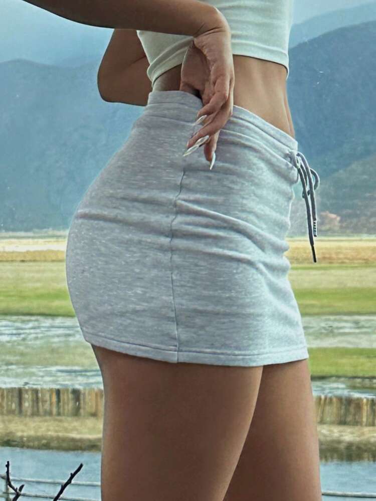 Women's Solid Color Drawstring Waist Casual Versatile Daily Wear Mini Skirt Petite