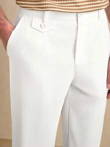 Core Aspect Pantaloni casual albi texturați, cu pliuri duble, pentru bărbați - Material premium Seersucker, stil Old Money, pentru brunch și vacanță/Pantaloni albi texturați, cu pliuri duble pentru bărbați/Pantaloni albi texturați, cu pliuri duble pentru bărbați/Pantaloni albi de in/Pantaloni albi/Pantaloni albi, aspect Seersucker, pentru bărbați, stil clasic, confortabili pentru ținute pe vreme caldă - alb - Vizualizare 1
