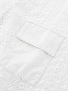 EGENSIO Áo sơ mi nam tay ngắn, cổ đứng, cài cúc phía trước, có túi, màu trơn, kiểu dáng thường ngày. - trắng - Xem 6