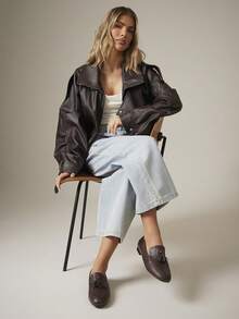 SHUZIA 女士鹅卵石纹仿皮咖啡色流苏乐福鞋 – 柔软内衬，时尚简约设计，全天舒适 - 咖啡棕 - 查看 6