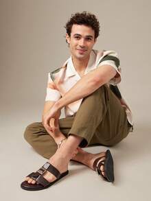 SHUZIA 男士哑光仿皮咖啡色闭趾渔夫凉鞋 – 雕花编织鞋带，全天候舒适缓震 - 咖啡棕 - 查看 2