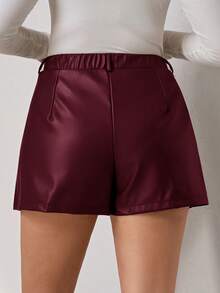 Chikora Plus Size Solid Color Pleated Casual Versatile Shorts - Burgundy - View 2