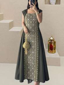 Al Najma 新款拼接收腰休闲派对度假连衣裙 - 綠色 - 查看 1