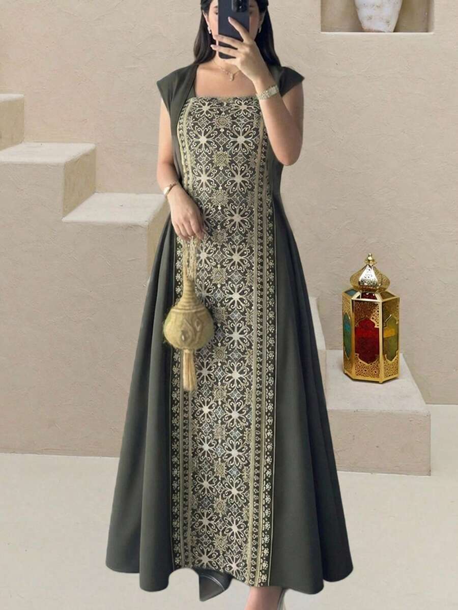 Al Najma 新款拼接收腰休闲派对度假连衣裙 - 綠色 - 查看 1