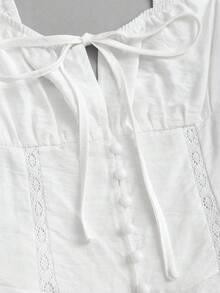 Sweetra 女士无袖方领甜美蝴蝶结少女风法式芭蕾乡村休闲时尚连体裤，春夏款 - 白色 - 查看 3