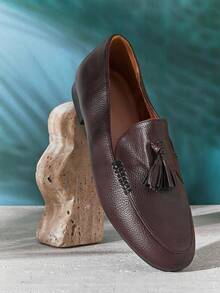 SHUZIA 女士鹅卵石纹仿皮咖啡色流苏乐福鞋 – 柔软内衬，时尚简约设计，全天舒适 - 咖啡棕 - 查看 7