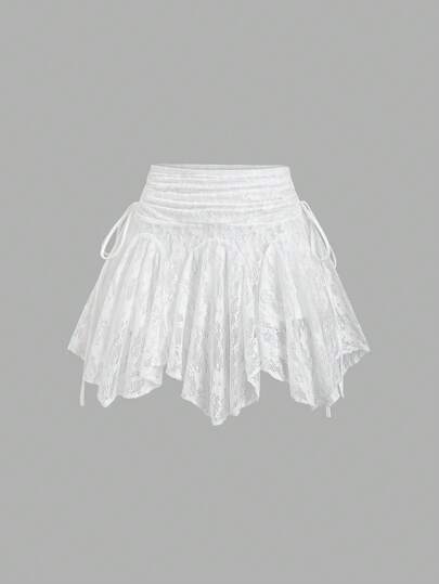 Sweetra Elegant Lace Pleated Design French Style Graceful Elegant Spring New Asymmetrical Hem Women Skirt