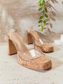 SHUZIA 女士极简透明踝带厚底凉鞋 - 無色 - 查看 7