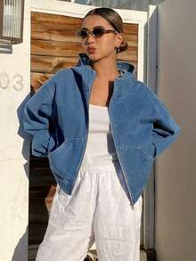 DAZY Loose Casual Distressed Denim Jacket And Coat For Women, Spring/Summer - Blue - View 6