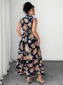 Elenzga Plus-Size Women's Holiday Summer Casual Print Dress - Black - View 2