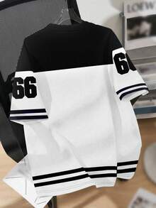 SHEIN EZwear 休闲简约数字66印花圆领宽松女式T恤 - 彩色 - 查看 4