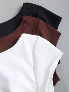 Sweetra Solid Color Round Neck Pleated Fitted Elegant Fashion Short Sleeve T-Shirt - Multicolor - View 13