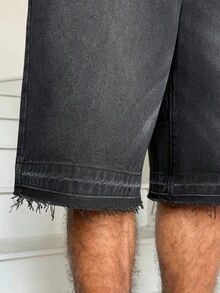 Manfinity Hypemode Men's Casual Street Style Distressed Denim Shorts - Black - View 5