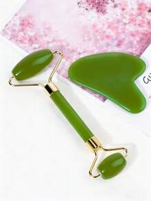 2 Pieces Resin Massage Roller Set, Double Headed Massage Roller+Massage Scraping Board, Eye And Facial Massage, Stretching Double Headed Massage Stick, Beauty Board, Facial Massage Tool, Packaged In An Envelope Bag - Olive Green - View 6