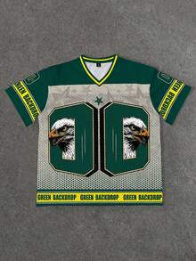 Aesthetic Post Men's Casual Fashion Street Eagle Letter Star Print Contrast Color Short Sleeve T-Shirt, Summer - Multicolor - View 5