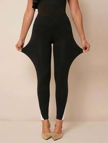 SHEIN PETITE CURVE Enfärgade leggings med resår i midjan för kvinnor - Svart och Vitt - Visa 4