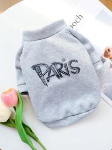 PETSIN 1件猫狗通用服装，时尚“巴黎”水钻宠物衣服，灰色小型犬柔软套头衫 - 灰色 - 查看 1