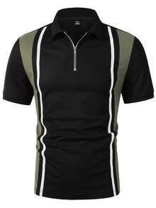 Manfinity Homme 男士撞色半拉链休闲百搭短袖Polo衫，夏季男士穿搭，男士夏季时尚 - 彩色 - 查看 7