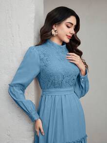 Graceveil Women's Contrast Lace Ruffle Hem Maxi Elegant Dress Classy Dresses For Woman - Blue - View 6