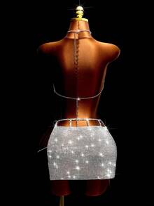 Mistrie Damen elegantes silbernes metallisches glänzendes Badeanzug-Set, Damen Badeanzug-Set, 26ss Neue Strandparty Urlaubsbademode, Sommer 2026 Sommeroutfits für Damen Strandkleid Strandoutfits für Damen Elegante Lässig Sommer Urlaubsoutfits Urlaubsoutfits für Damen Bademode Badeanzüge für Damen Urlaub Boho Sexy Einfarbig Kariert Gestreift Lässig Futuristisch Outfit Strass Kleidung Leuchtend Outfit für Damen Glitzer Outfit Diamantkleid - Silber - Übersicht 3