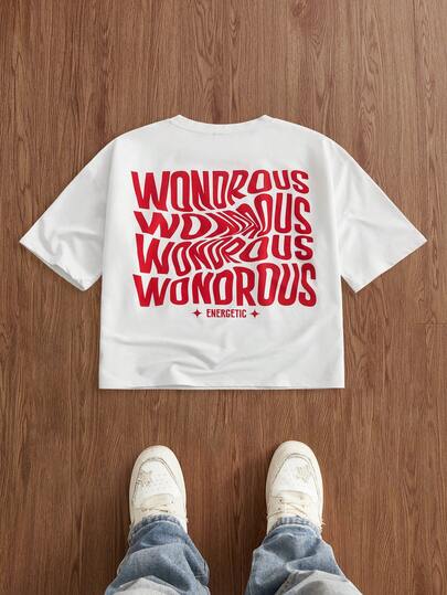 SWAVVY Maglietta in maglia elastica con vestibilità ampia e stampa con slogan per uomo