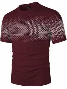 Manfinity Homme 男士印花圆领休闲百搭短袖T恤 - 酒紅色 - 查看 4