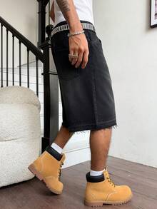 Manfinity Hypemode Men's Casual Street Style Distressed Denim Shorts - Black - View 7