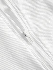 SHEIN EZwear 秋季新款 2件組高彈力羅紋針織拉鍊長袖女款T恤，白色與黑色，適合日常通勤、聚會、秋冬夏季、聖誕節、新年、感恩節、派對、婚禮、海灘、畢業、優雅、外出、約會、通勤、情人節、優雅、度假 - 彩色 - 查看 8