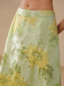 MOTF PREMIUM VINTAGE JACQUARD HIGH WAIST SKIRT - Green - View 3