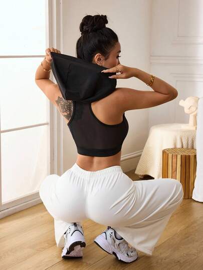 Slayform 女士简约纯色短款连帽卫衣，夏季