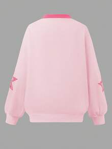 Sparklyn 2 件套女孩休闲时尚街头风格数字和英文字母星星图案 V 领宽松长袖上衣和阔腿运动裤运动套装，日常穿着 - 彩色 - 查看 4