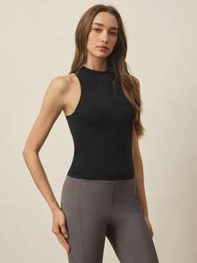 SHEIN With My Calm 1 chiếc áo vest cưỡi ngựa cổ đứng màu đen dành cho nữ, áo hai dây thể thao ngoài trời ôm sát, không đường may, gợi cảm. - màu đen - Xem 3