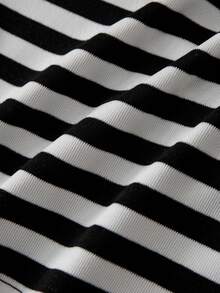 GlowEve CURVE Plus Size Elegant Knit Striped Casual Everyday Commute Date Night Outgoing Pearl Button Front Camisole Tank Top Striped Black And White Corset For  Women Summer Inner Wear - Black and White - View 5