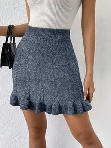 Xyvia Vintage College Style Ruffled Hem Knit Skirt, Autumn/Winter - Blue - View 5
