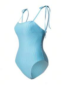 Swim Vcay 1 bộ đồ bơi liền thân nữ họa tiết sọc, dây xoắn - Màu xanh bạc hà - Xem 5