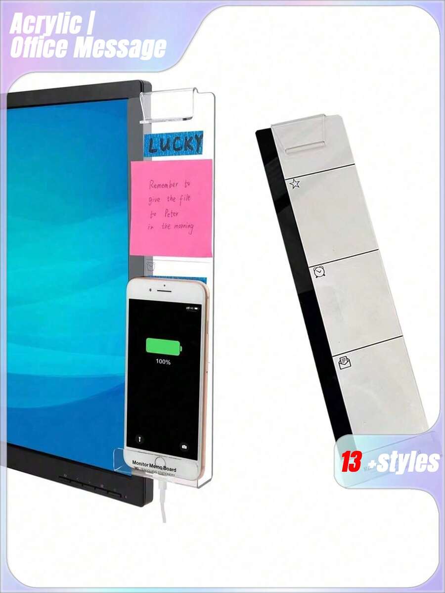 SHEIN 1pc Monitor Memo Board, Acrylic Material Computer Left/Right Side Rectangular Message Board, Transparent Monitor Side Panel Creative Desktop Memo Pad For Home Office Accessories Desktop Message Office Decor - Multicolor - View 1