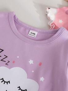 2件套女婴可爱云朵睡衣图案全云朵印花袖口睡裙套装 - 彩色 - 查看 4