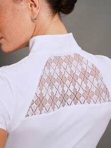 Activina Women's Stand Collar Zipper Half Placket Casual Versatile Daily Equestrian Short Sleeve Top - White - View 7