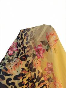 INAWLY Leopard & Floral Print Elegant Fashionable Bodycon Skirt - Yellow - View 5