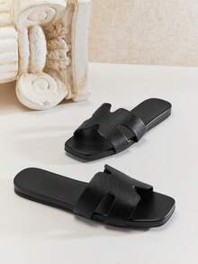 SHUZIA Women's Elegant Comfortable, Durable, Cut-Out Slip-On Flat Sandals - Black - View 6