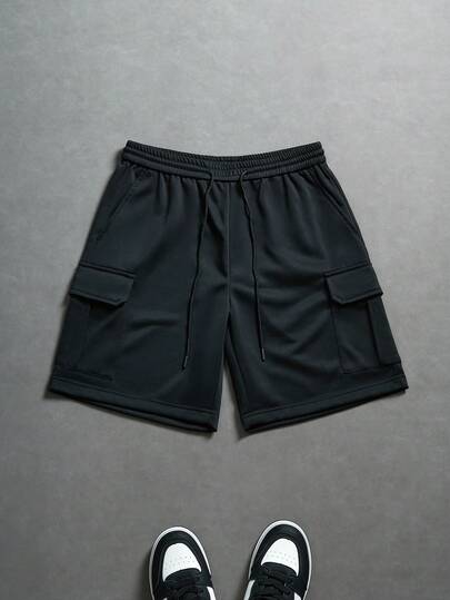 STYNVO Men's Casual Sports Solid Color Flap Pocket Drawstring Waist Shorts, Summer