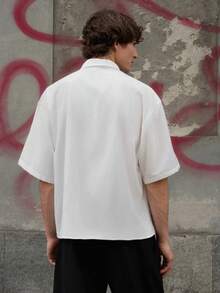 SWAVVY 男士夏季梭织休闲口袋前开襟纽扣短袖衬衫 - 白色 - 查看 2