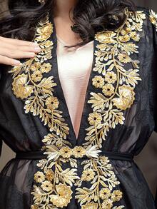 Layrah 一件优雅镂空设计黑色长袖阿巴雅长袍 - 黑色 - 查看 5